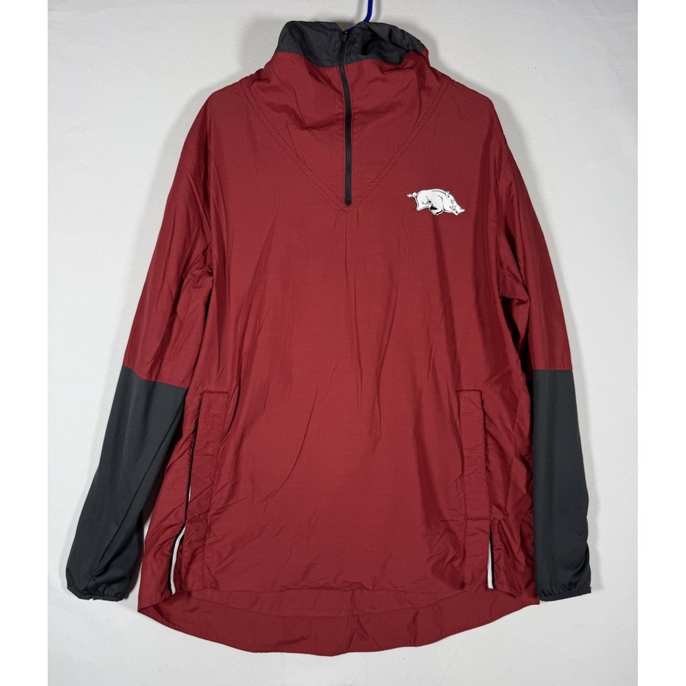 Nike Arkansas Razorbacks Jacket Mens XL Red On Field 1/4 Zip Hooded Windbreaker